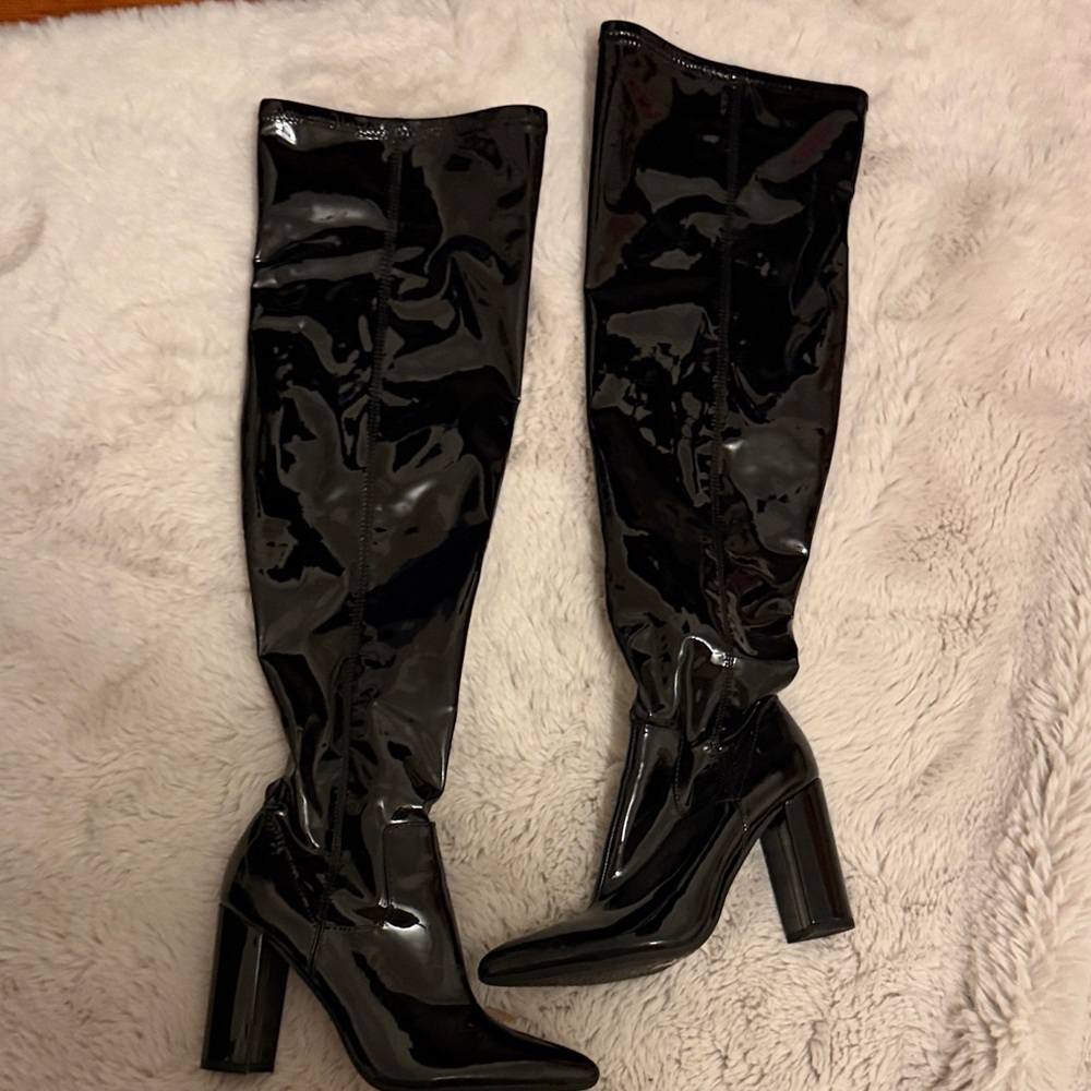 Gianni Bini Black Over the Knee Patent Boots